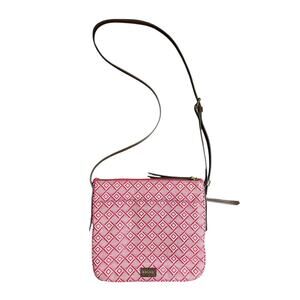 Fossil Purse Pink White Straw Leather Trim Crossbody Bag